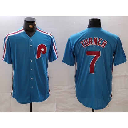 Philadelphia Phillies #7 Trea Turner Blue MIKSHPS Cooperstown Throwback Cool Base Jersey