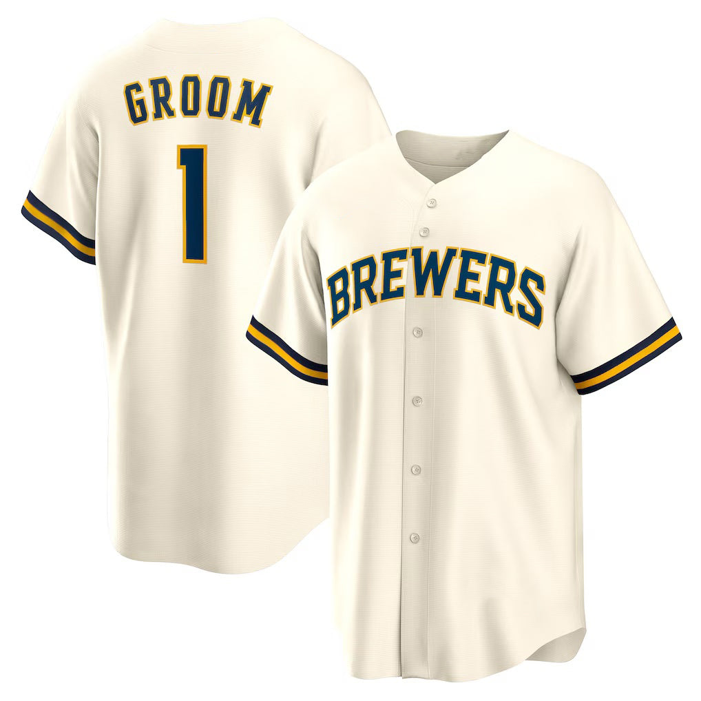Milwaukee Brewers #1 Groom White MIKSHPS Home Replica Jersey