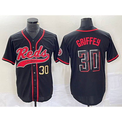 Cincinnati Reds #30 Ken Griffey Jr Number Black MIKSHPS 2023 City Connect Cool Base Stitched Jerseys