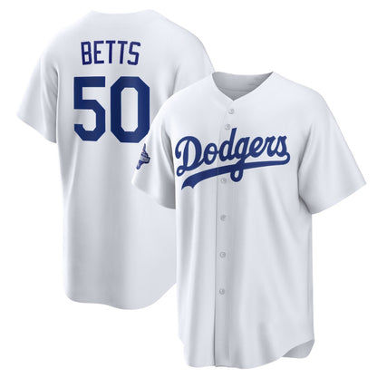 Los Angeles Dodgers #50 Mookie Betts White MIKSHPS 2025 World Series Champions Home Cool Base Stitched Jersey