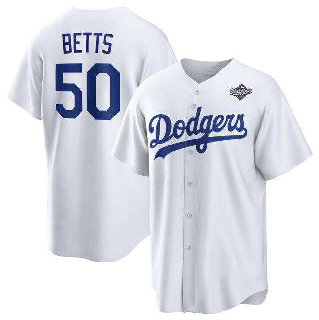 Los Angeles Dodgers #50 Mookie Betts White MIKSHPS 2025 World Series Home Cool Base Stitched Jersey