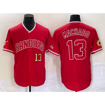 San Diego Padres #13 Manny Machado Number Red MIKSHPS NEW 2023 Cool Base Stitched Jersey