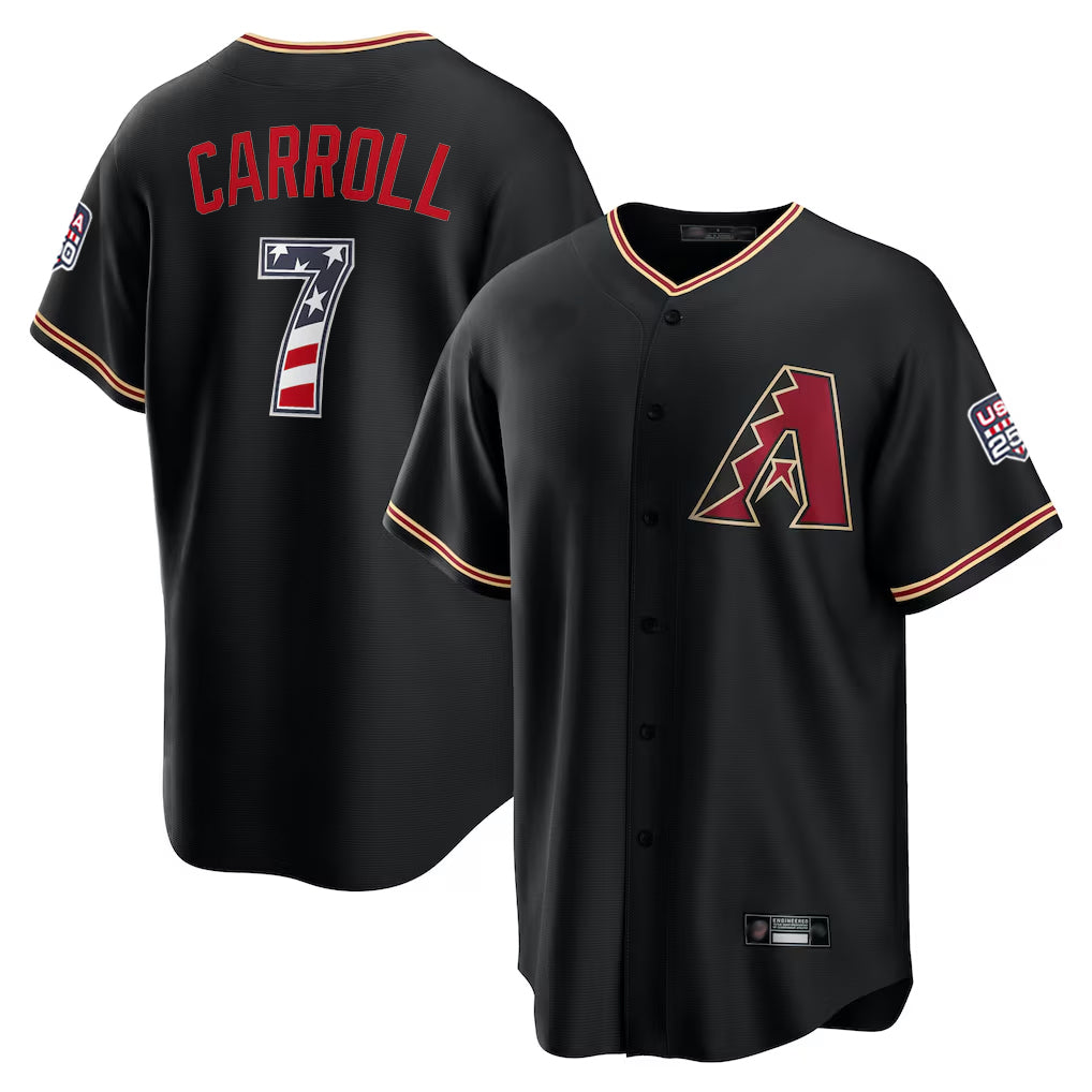 Arizona Diamondbacks #7 Corbin Carroll Player Black MIKSHPS USA 250 Fourth of July Game Home Stitched Jerseys