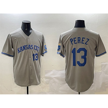 Kansas City Royals #13 Salvador Perez Gray MIKSHPS 2024 Away Limited Stitched Jersey