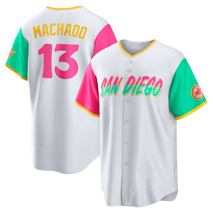 San Diego Padres #13 Manny Machado White MIKSHPS City Connect Replica Player Jersey