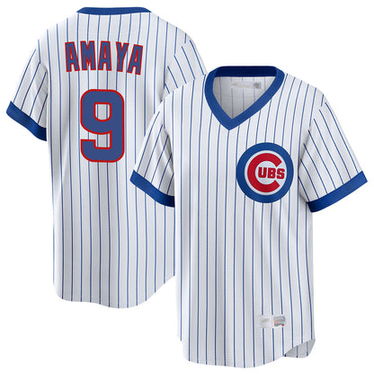 Chicago Cubs #9 Miguel Amaya Player White MIKSHPS T-shirt Cooperstown Collection Limited Stitched Jerseys