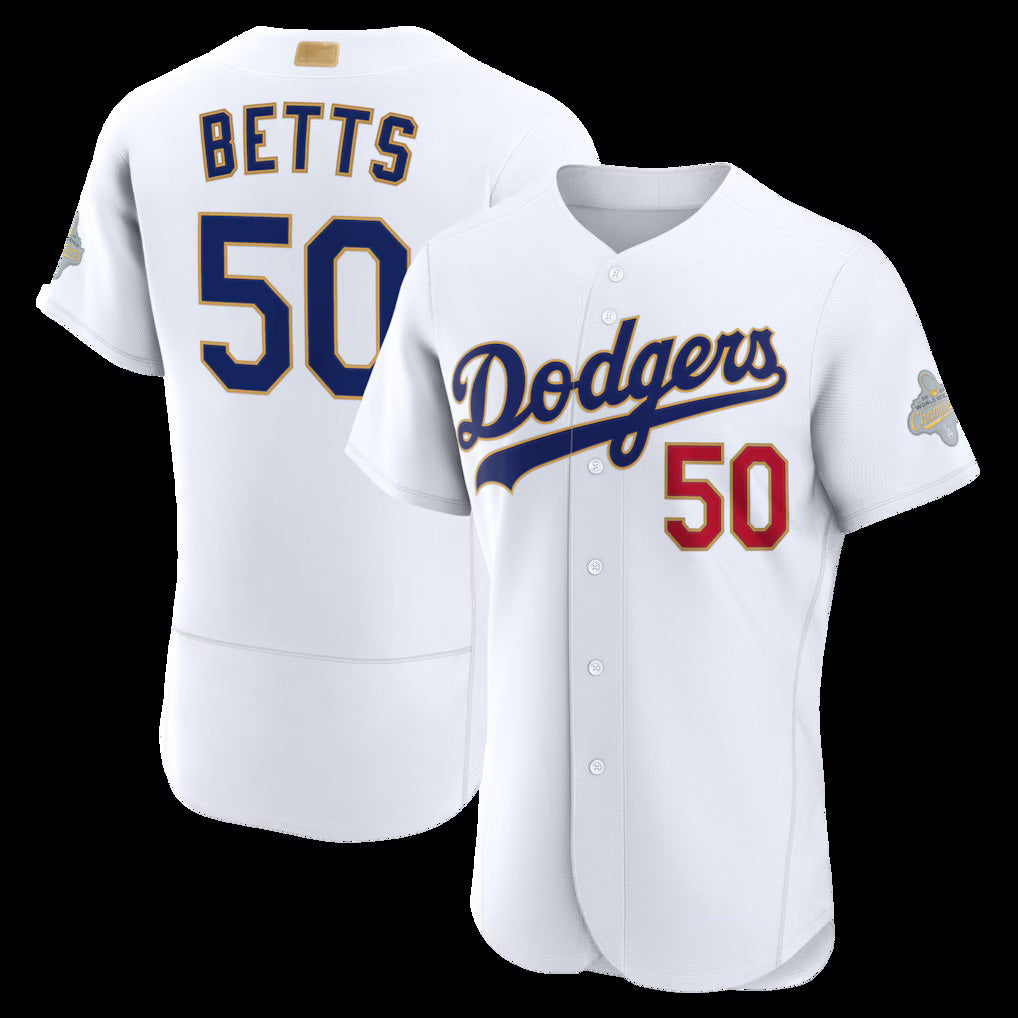 Los Angeles Dodgers #50 Mookie Betts White MIKSHPS 2026 Gold Collection Authentic Jersey