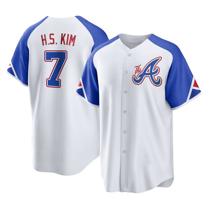 Atlanta Braves #7 Ha-Seong Kim Player White MIKSHPS City Connect Home Game Stitched Jerseys