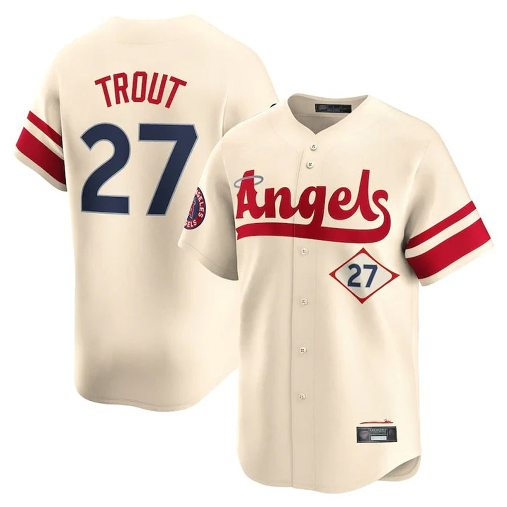 Los Angeles Angels #27 Mike Trout Player Cream MIKSHPS City Connect Limited Home Stitched Jerseys
