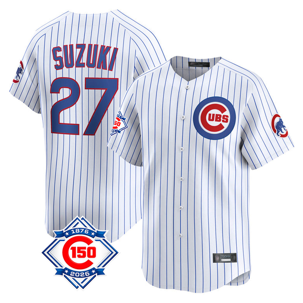 Chicago Cubs #27 Seiya Suzuki Player White MIKSHPS 150th Anniversary Limited Home Game Stitched Jerseys