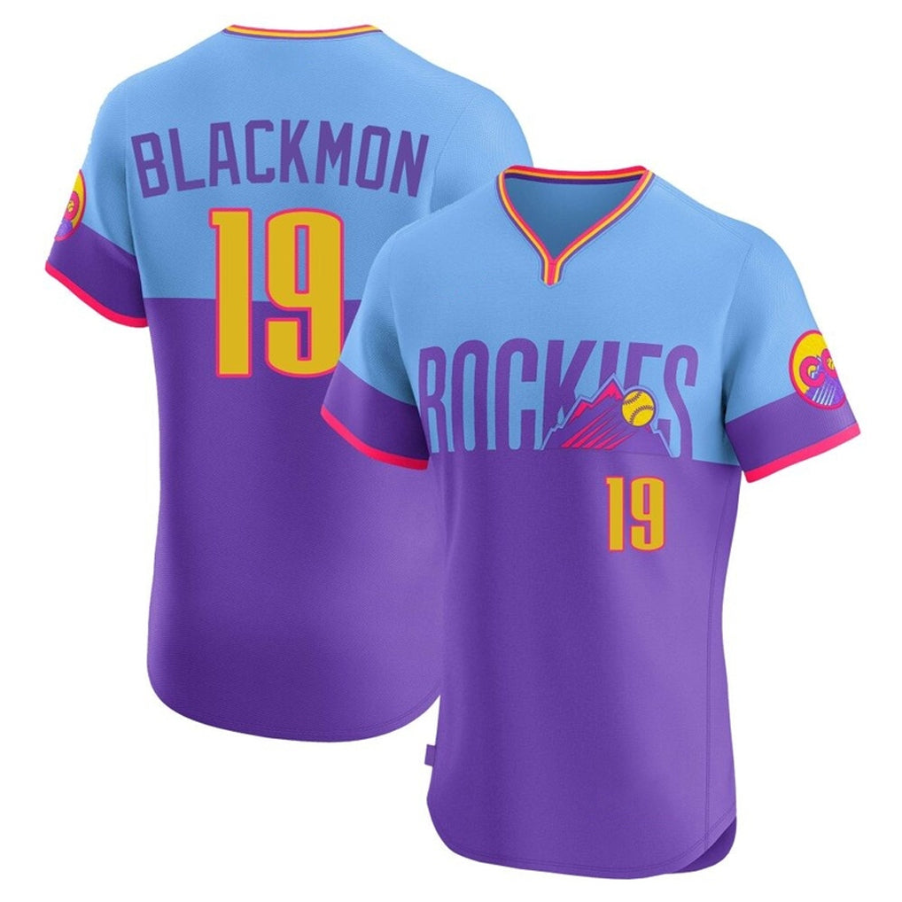 Colorado Rockies #19 Charlie Blackmon Player Purple-Light Blue MIKSHPS City Connect Limited Elite Home T-shirt Stitched Jerseys