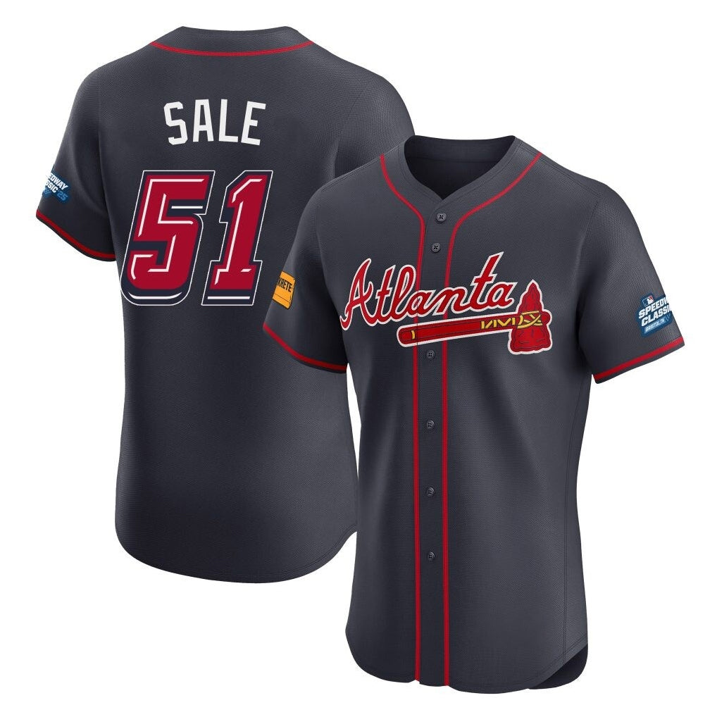 Atlanta Braves #51 Chris Sale Player Navy MIKSHPS 2025 Speedway Classic Limited Elite Home Game Stitched Jerseys