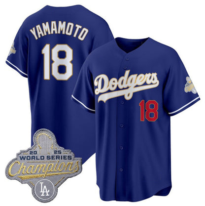 Los Angeles Dodgers #18 Yoshinobu Yamamoto Royal MIKSHPS 2026 Alternate Gold Collection Stadium Stitched Jersey