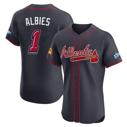 Atlanta Braves #1 Ozzie Albies Player Navy MIKSHPS 2025 Speedway Classic Limited Elite Home Game Stitched Jerseys