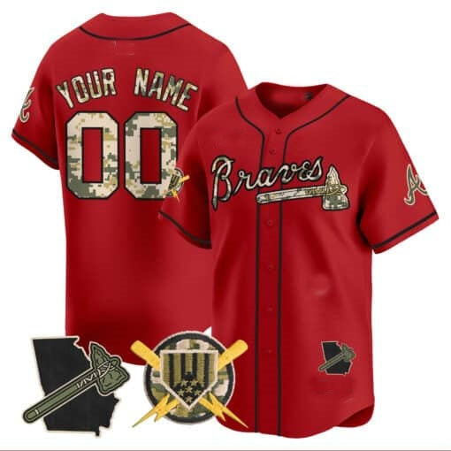 Custom Atlanta Braves Armed Forces Day Vapor Premier Limited Jersey ¨CRed MIKSHPS