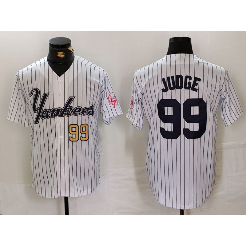 New York Yankees #99 Aaron Judge White MIKSHPS Pinstripe Fashion Cool Base Jerseys 2