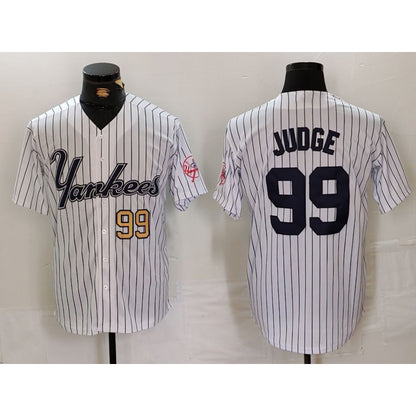 New York Yankees #99 Aaron Judge White MIKSHPS Pinstripe Fashion Cool Base Jerseys 2
