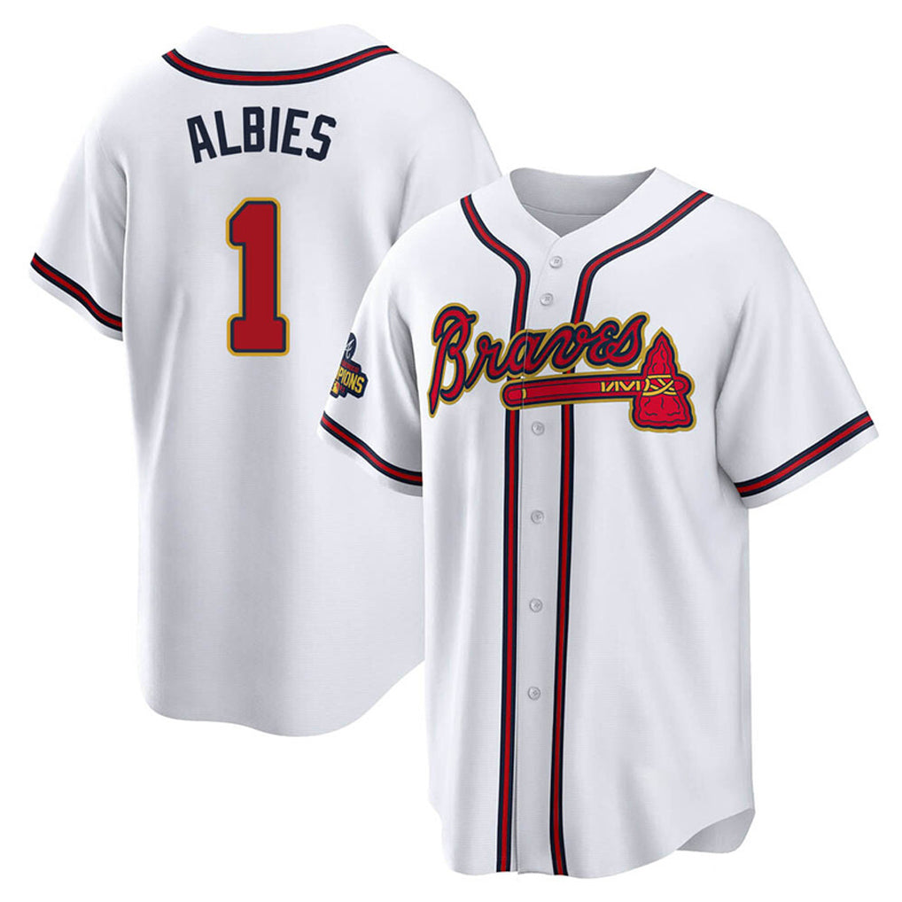 Atlanta Braves #1 Ozzie Albies Player White Gold MIKSHPS Home Game Stitched Jerseys
