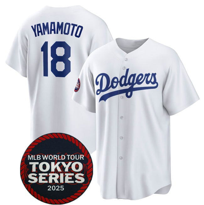 Los Angeles Dodgers #18 Yoshinobu Yamamoto White MIKSHPS 2025 World Tour Tokyo Series Home Stitched Jersey