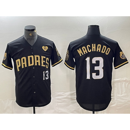 San Diego Padres #13 Manny Machado Black Gold MIKSHPS With Patch Cool Base Stitched Jersey