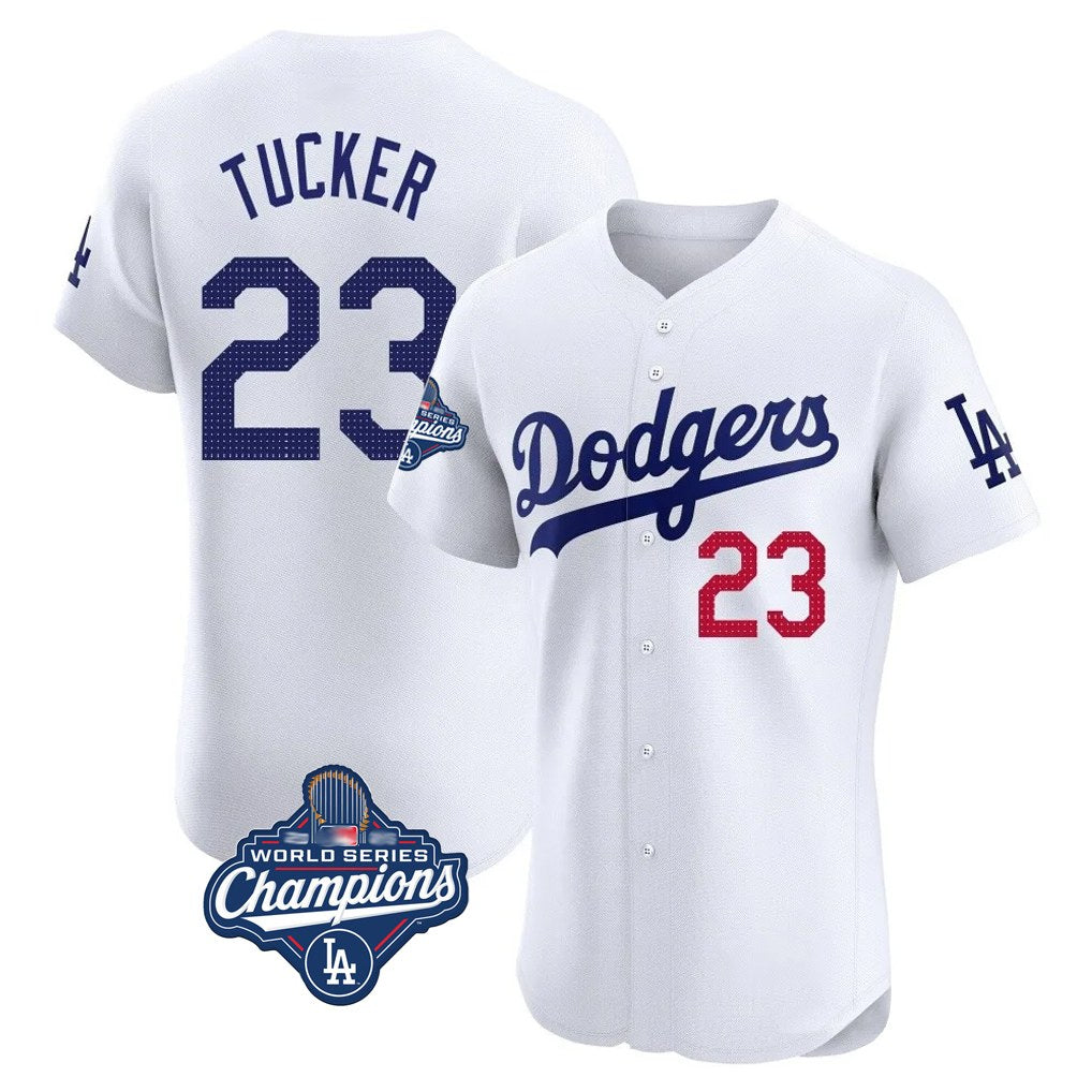 Los Angeles Dodgers #23 Kyle Tucker Player White MIKSHPS World Series Meet  Limited Elite Home Stitched Jerseys