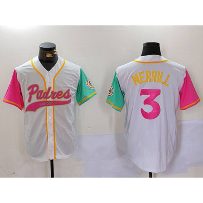 San Diego Padres #3 Jackson Merrill White MIKSHPS NEW 2023 City Connect Cool Base Stitched Jersey