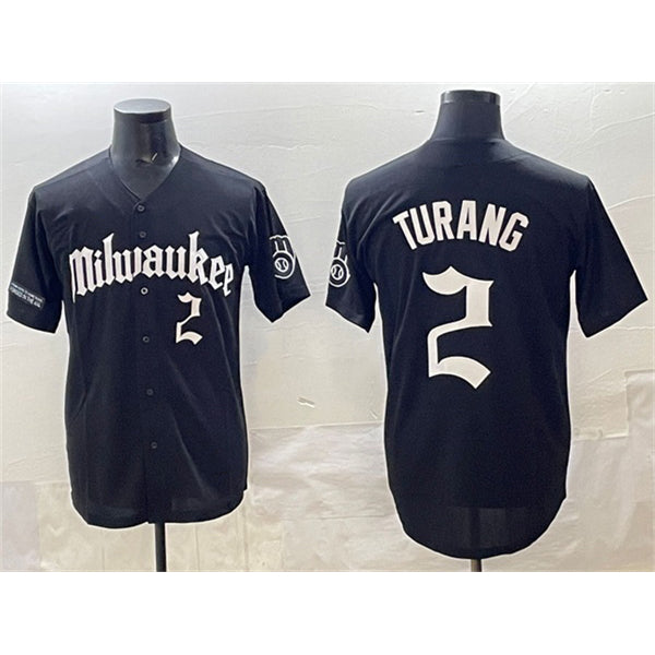 Milwaukee Brewers #2 Brice Turang Black MIKSHPS 'Gothic 414 Shadows Edition' Vapor Premier Limited Stitched Jersey