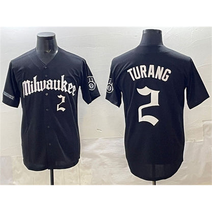Milwaukee Brewers #2 Brice Turang Black MIKSHPS 'Gothic 414 Shadows Edition' Vapor Premier Limited Stitched Jersey