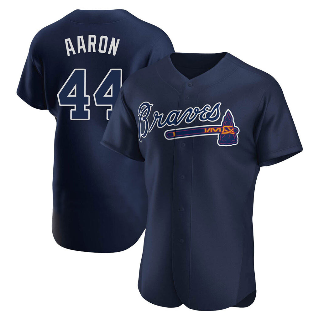 Atlanta Braves #44 Hank Aaron Player Navy MIKSHPS Alternate Limited Elite Home Game Stitched Jerseys