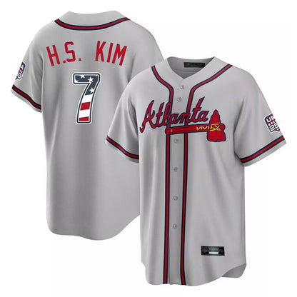 Atlanta Braves #7 Ha-Seong Kim Player Gray MIKSHPS USA 250 Fourth Of July Limited Home Game Stitched Jerseys