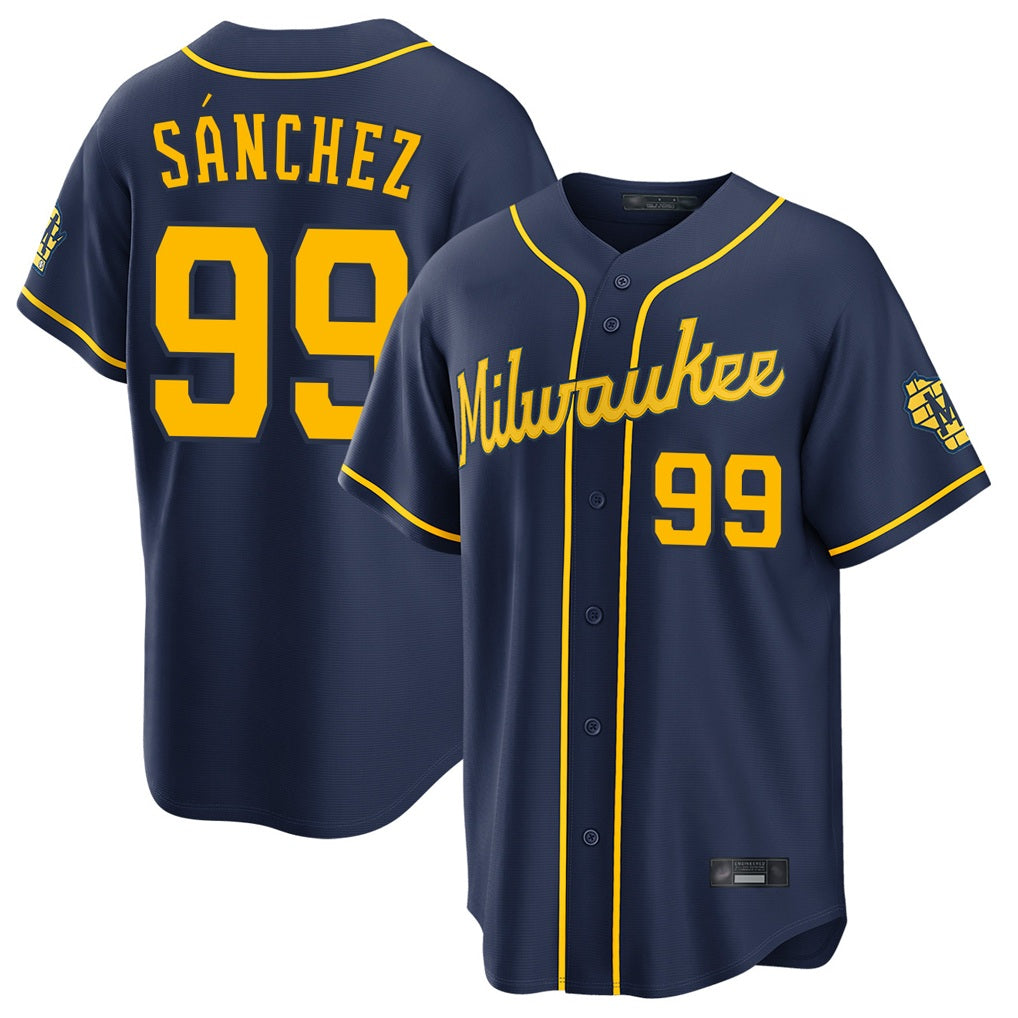 Milwaukee Brewers #99 Gary Sanchez Player Navy MIKSHPS Home Stadium Game Stitched Jerseys