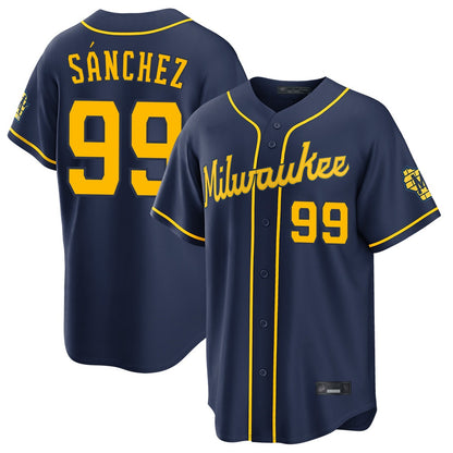 Milwaukee Brewers #99 Gary Sanchez Player Navy MIKSHPS Home Stadium Game Stitched Jerseys