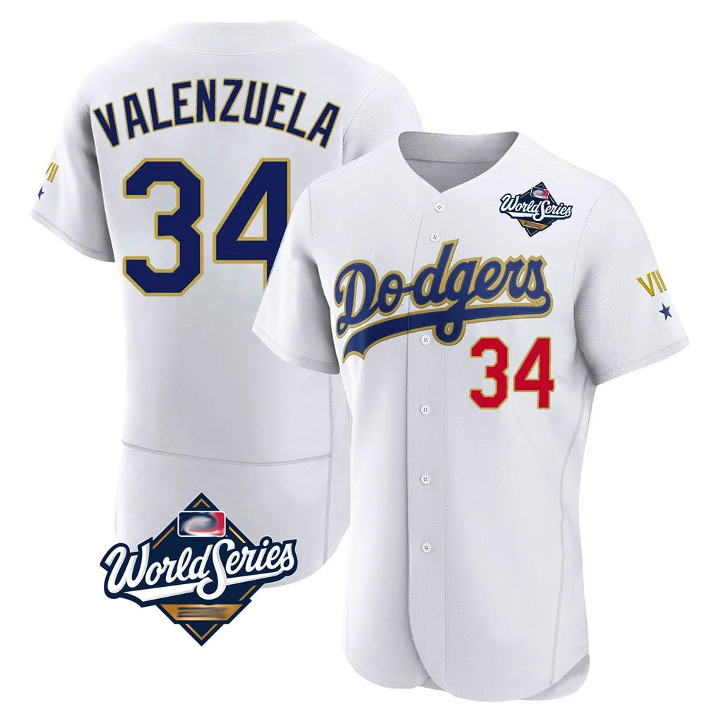 Los Angeles Dodgers #34 Fernando Valenzuela Player Gold White MIKSHPS World Series 2026 Collection Stadium Limited Elite Stitched Jerseys