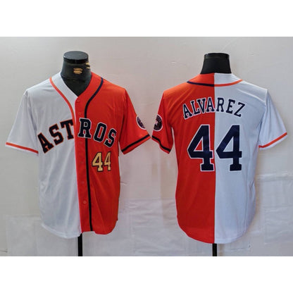 Houston Astros #44 Yordan Alvarez Number White Orange MIKSHPS Split Stitched Jersey