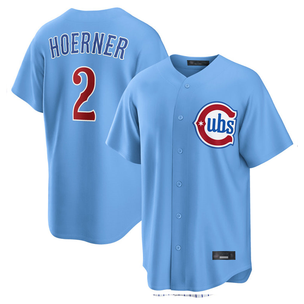 Chicago Cubs #2 Nico Hoerner Player Light Blue MIKSHPS Home Game Stitched Jerseys