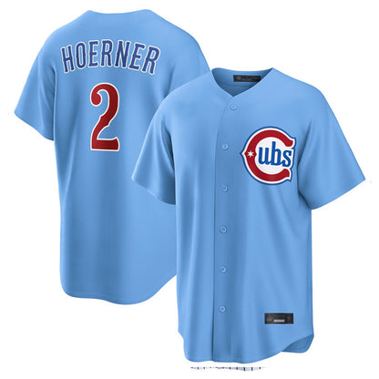 Chicago Cubs #2 Nico Hoerner Player Light Blue MIKSHPS Home Game Stitched Jerseys