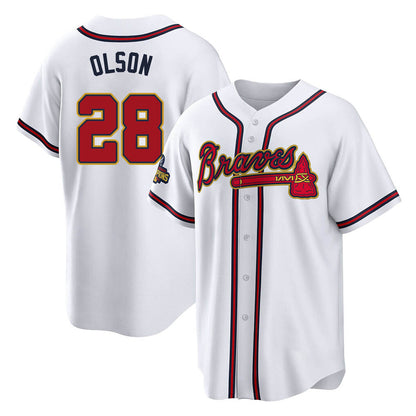 Atlanta Braves #28 Matt Olson Player White Gold MIKSHPS Home Game Stitched Jerseys