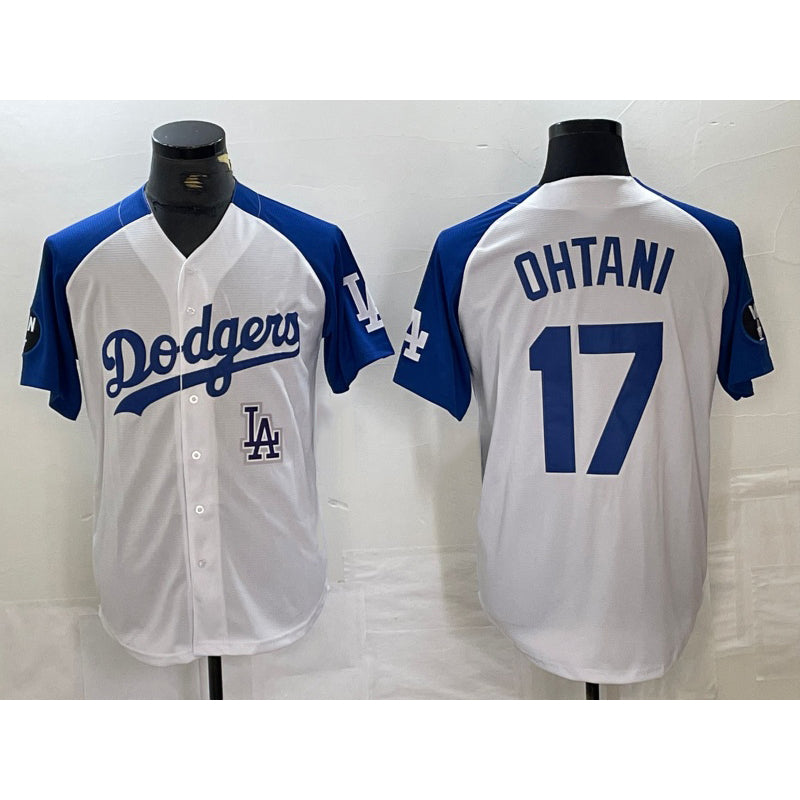 Los Angeles Dodgers #17 Shohei Ohtani White Blue MIKSHPS Fashion Stitched Cool Base Limited Jersey 2