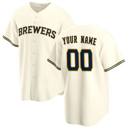 Custom Milwaukee Brewers Cream MIKSHPS Home Replica Jersey