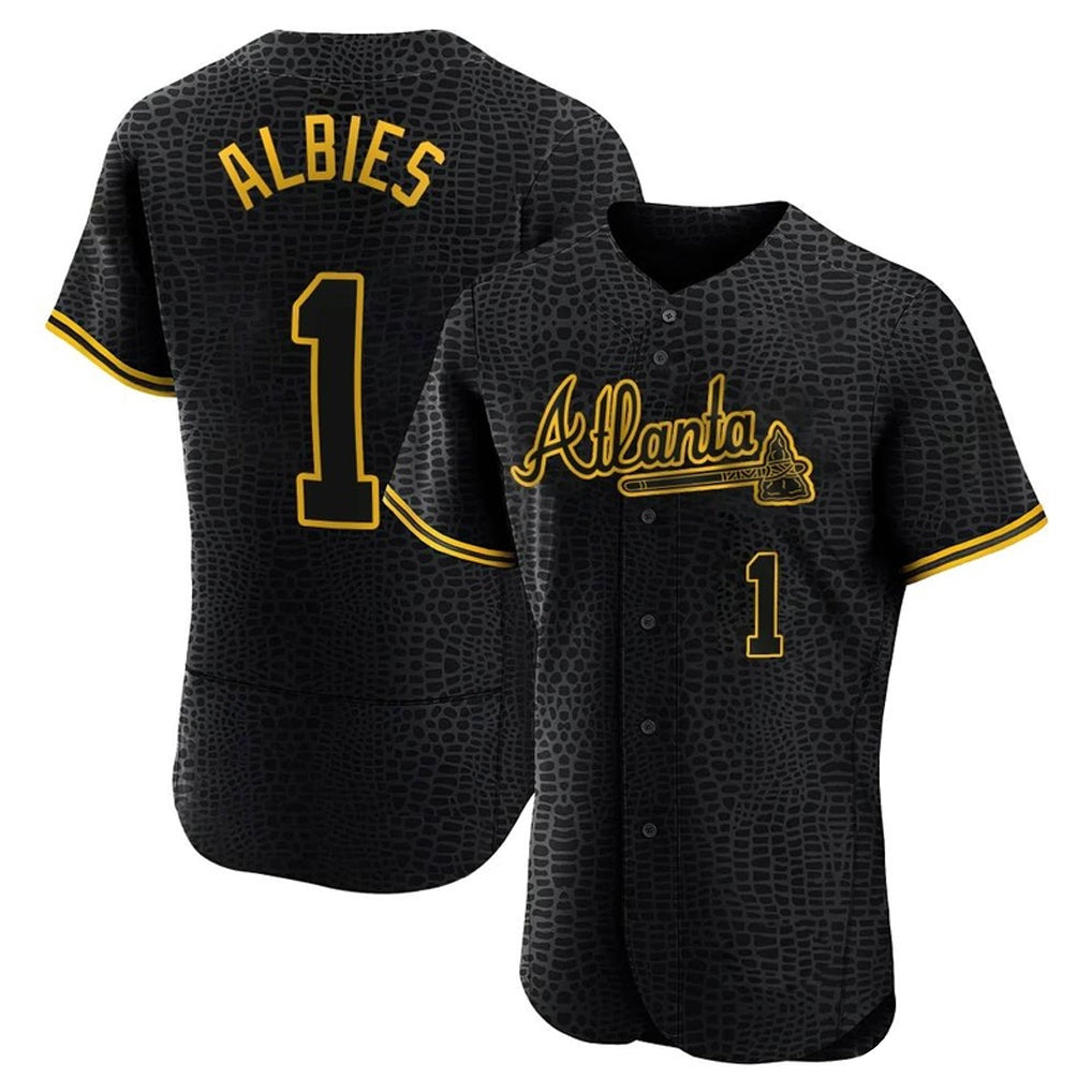 Atlanta Braves #1 Ozzie Albies Player Black MIKSHPS Snake Skin City Limited Elite Home Game Stitched Jerseys