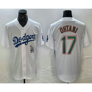 Los Angeles Dodgers #17 Shohei Ohtani White Green MIKSHPS Stitched Cool Base Jersey 2