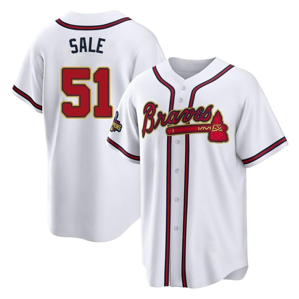 Atlanta Braves #51 Chris Sale Player White Gold MIKSHPS Home Game Stitched Jerseys