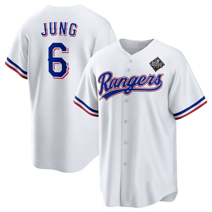 Texas Rangers #6 Josh Jung 2023 White MIKSHPS World Series Stitched Jersey