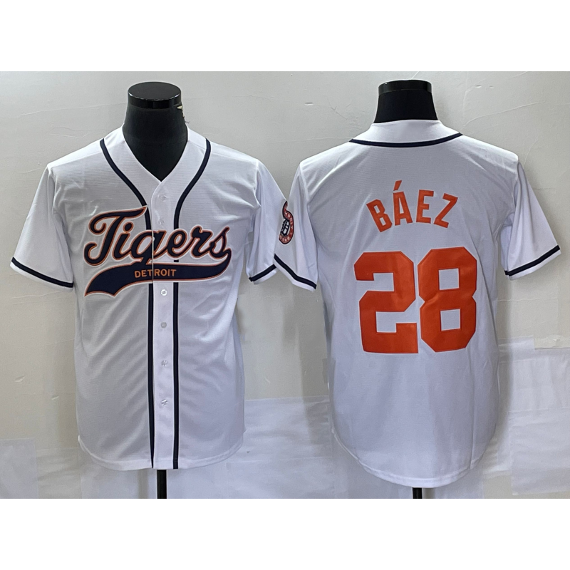 Detroit Tigers #28 Javier B¨¢ez MIKSHPS White Cool Base Stitched Jersey