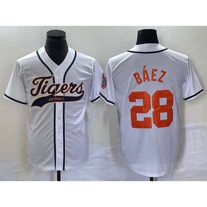 Detroit Tigers #28 Javier B¨¢ez MIKSHPS White Cool Base Stitched Jersey