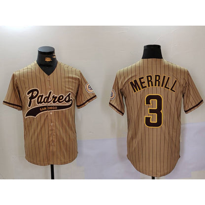 San Diego Padres #3 Jackson Merrill Tan MIKSHPS 2023 Cool Base Stitched Jersey 2