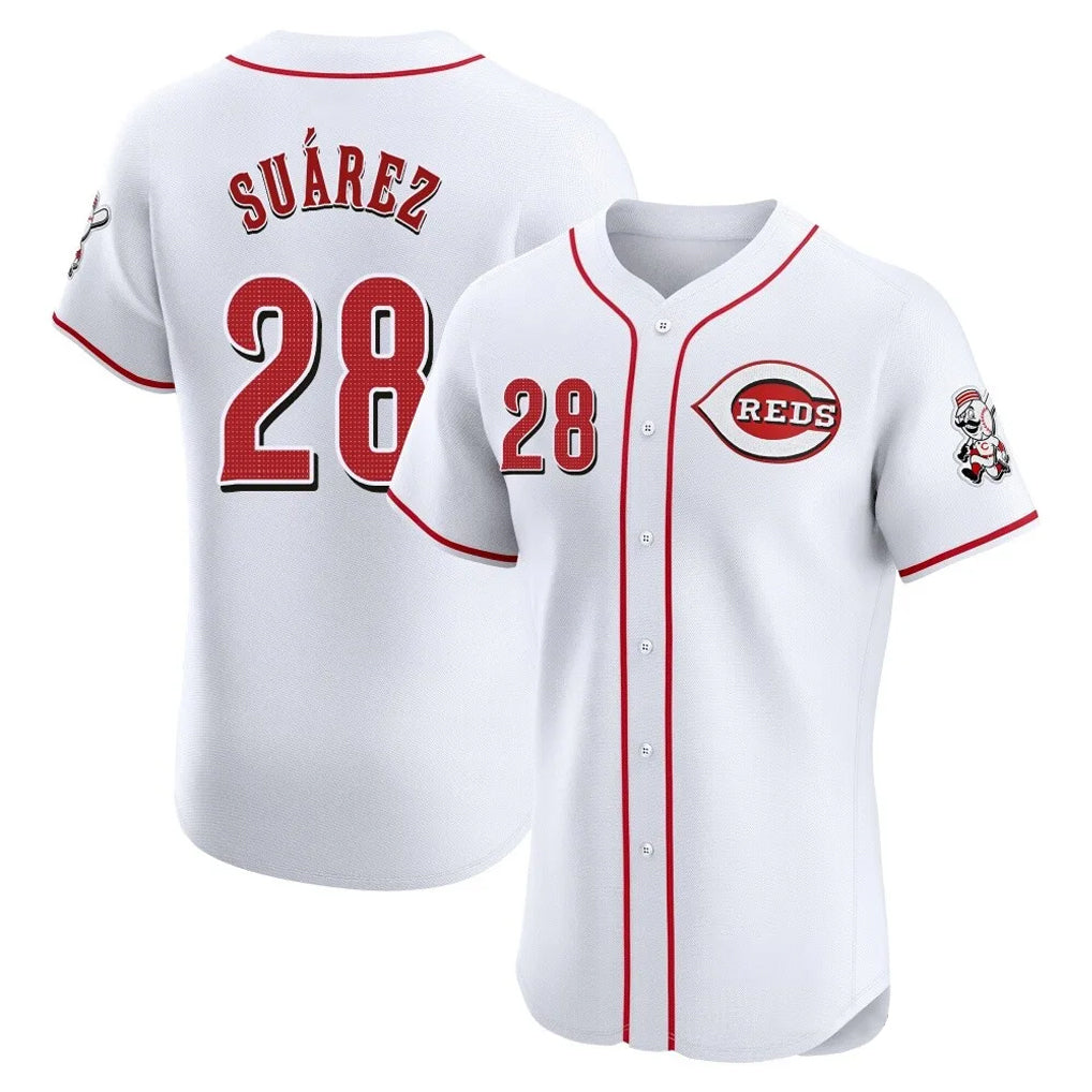 Cincinnati Reds #28 Eugenio Su¨¢rez Player White MIKSHPS Limited Elite Home Stitched Jerseys