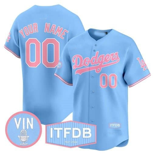 Custom Los Angeles Dodgers Vin ITFDB Patch Bubblegum Pink Vapor Premier Limited Jersey ¨C Blue MIKSHPS