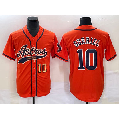 Houston Astros #10 Yuli Gurriel Number Orange MIKSHPS With Patch Cool Base Stitched Jersey