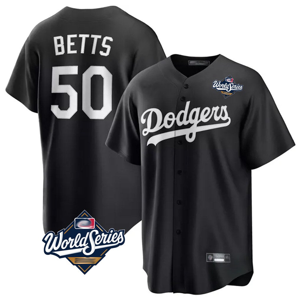Los Angeles Dodgers #50 Mookie Betts Player Black MIKSHPS World Series Carbon Limited Game Stitched Jerseys